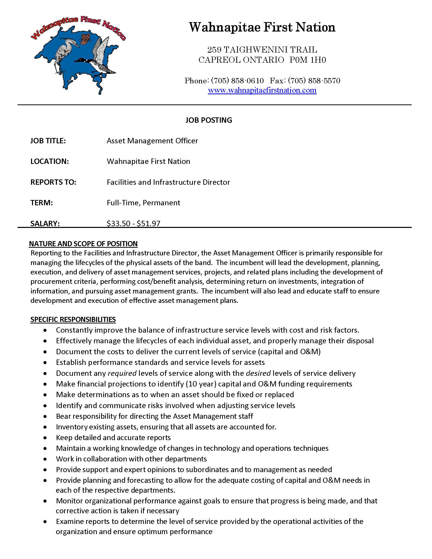 Asset Management Officer Job Ad Page 1