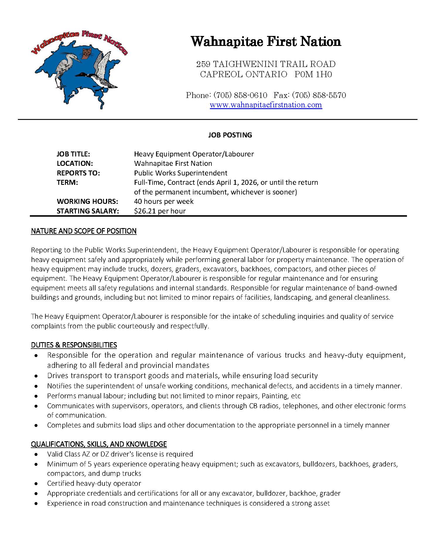 Heavy Equipment Operator Labourer JP Page 1