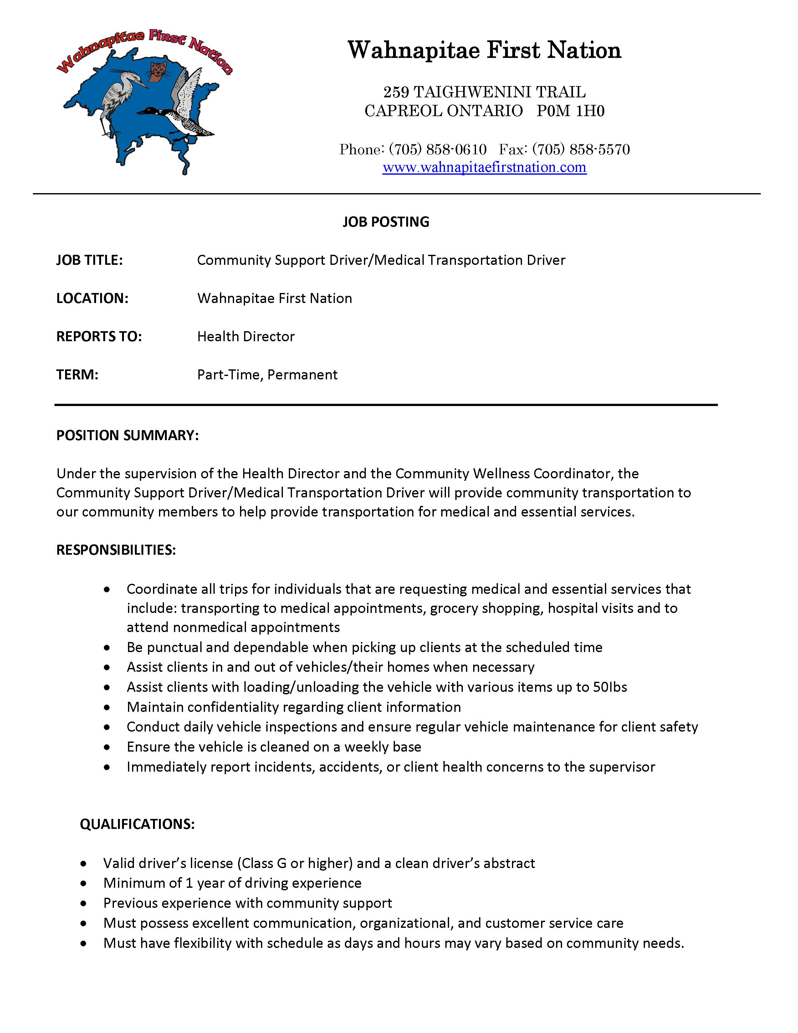 Community Support Driver Medical Transportation Driver Part Time Posting Page 1