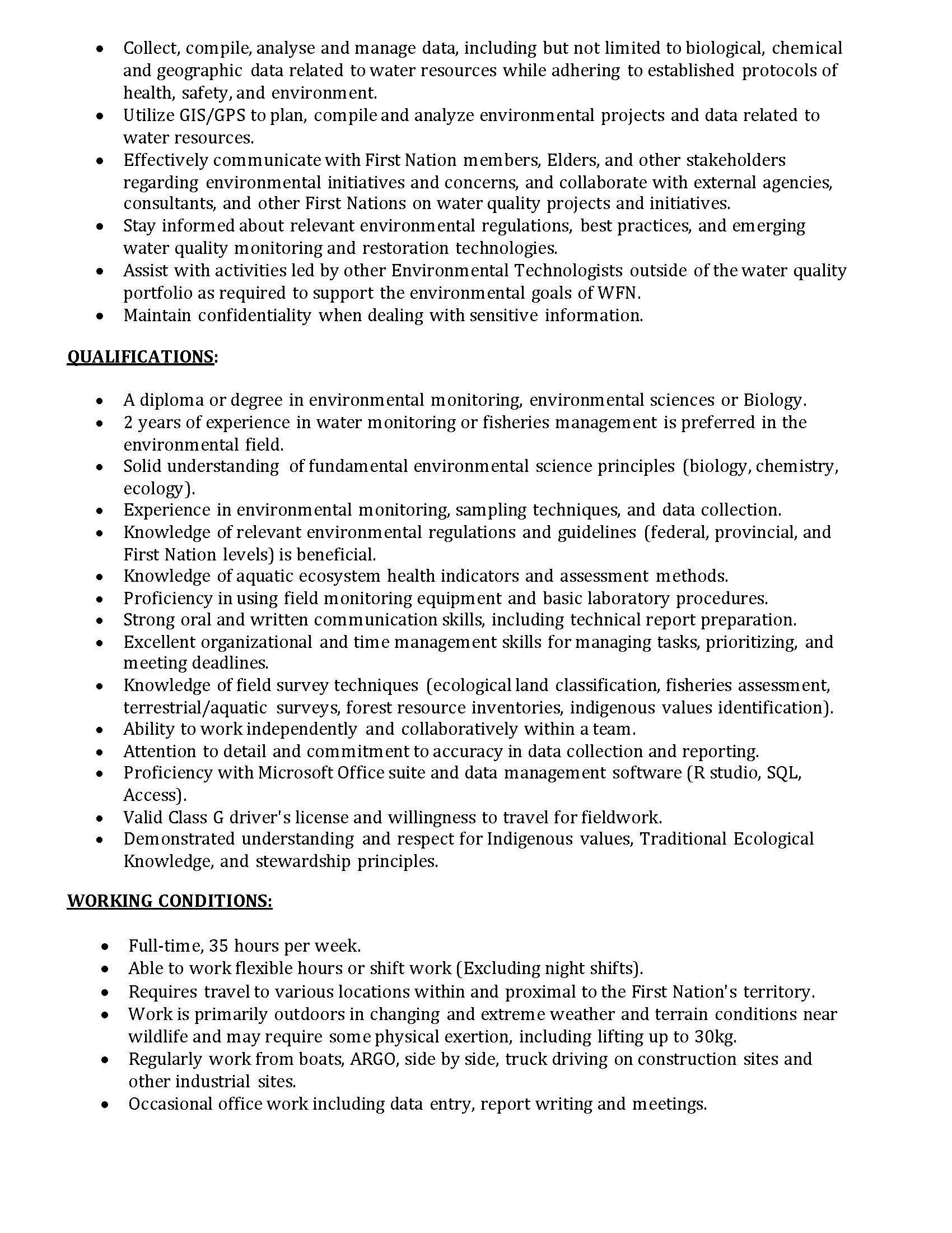Environmental Technologist Aquatic Moniroting and Restoration Page 2