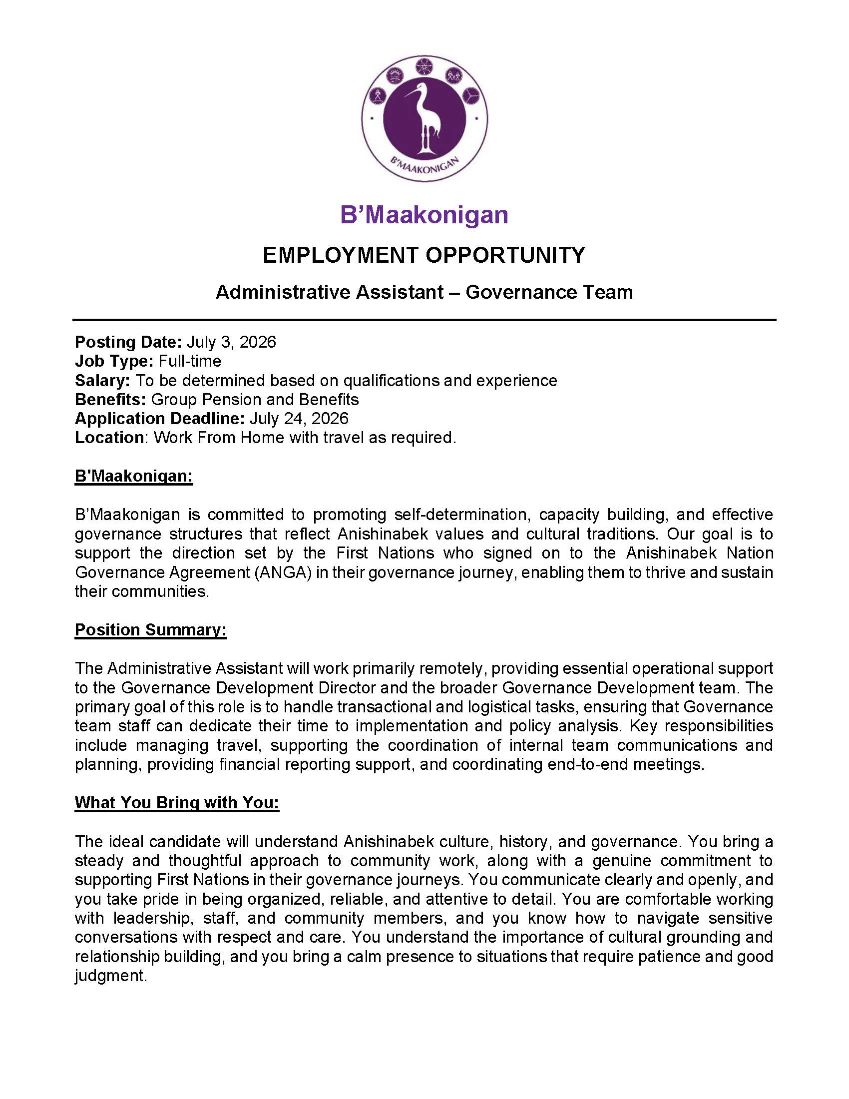 Governance Adminstrative Assistant JP Page 1