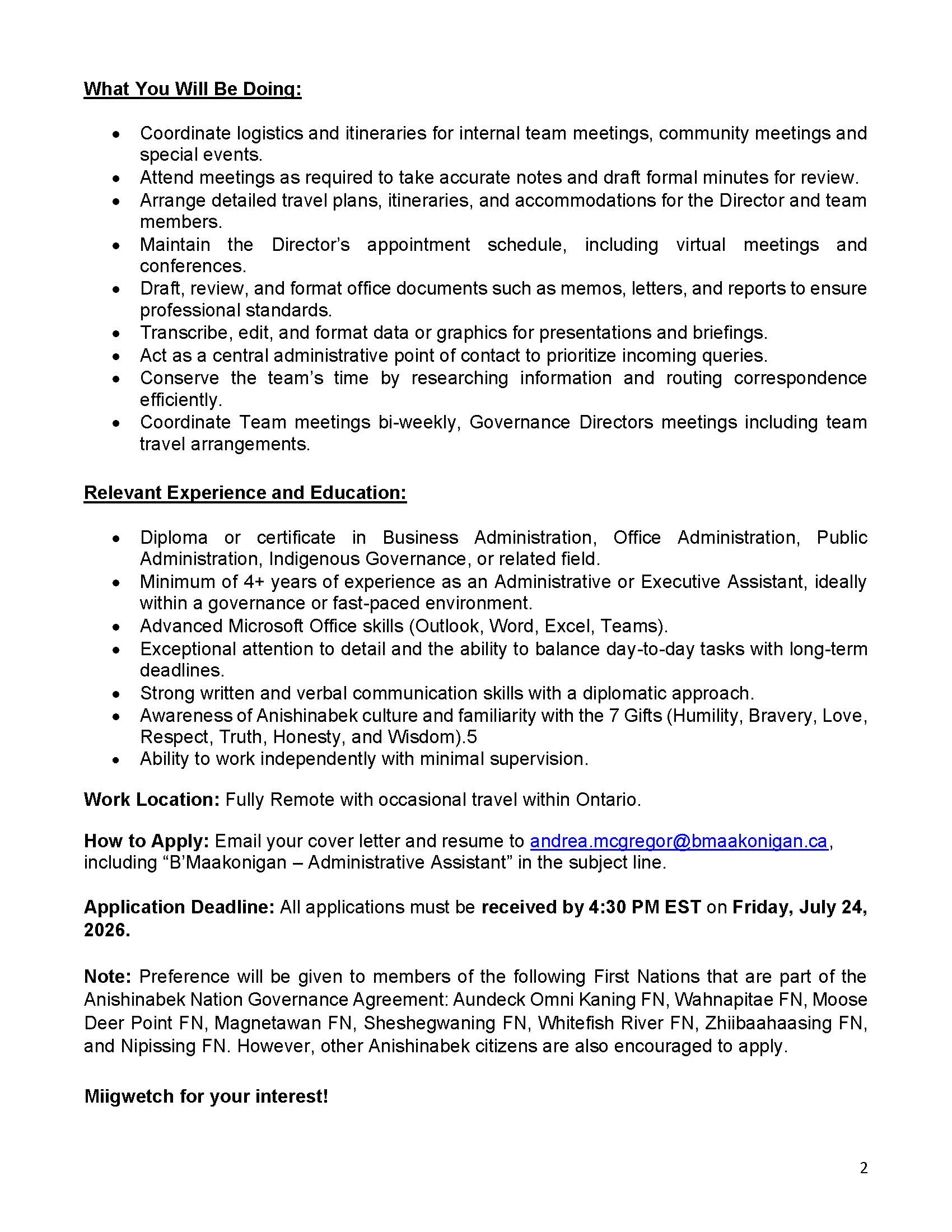 Governance Adminstrative Assistant JP Page 2