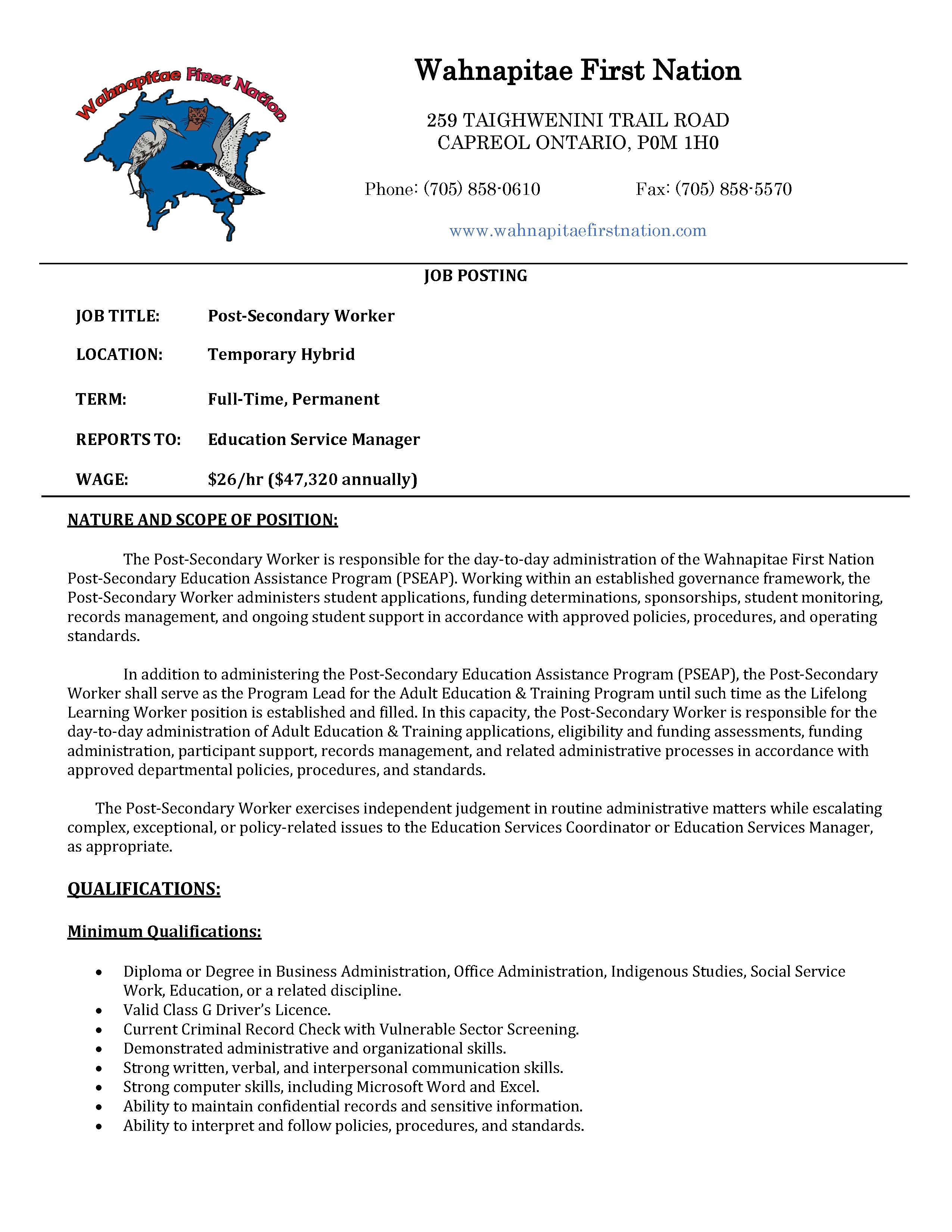 Post Secondary Worker Page 1