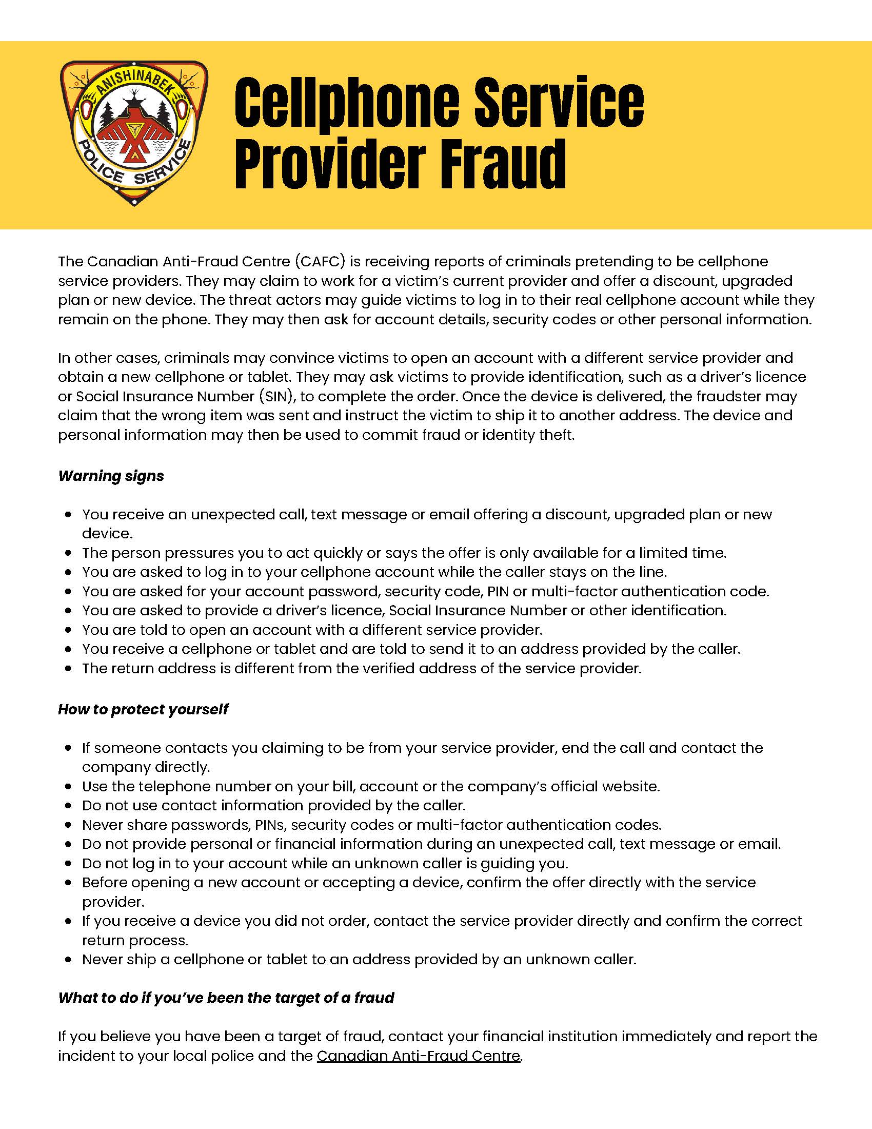 APS Cellphone Service Provider Fraud July 2026