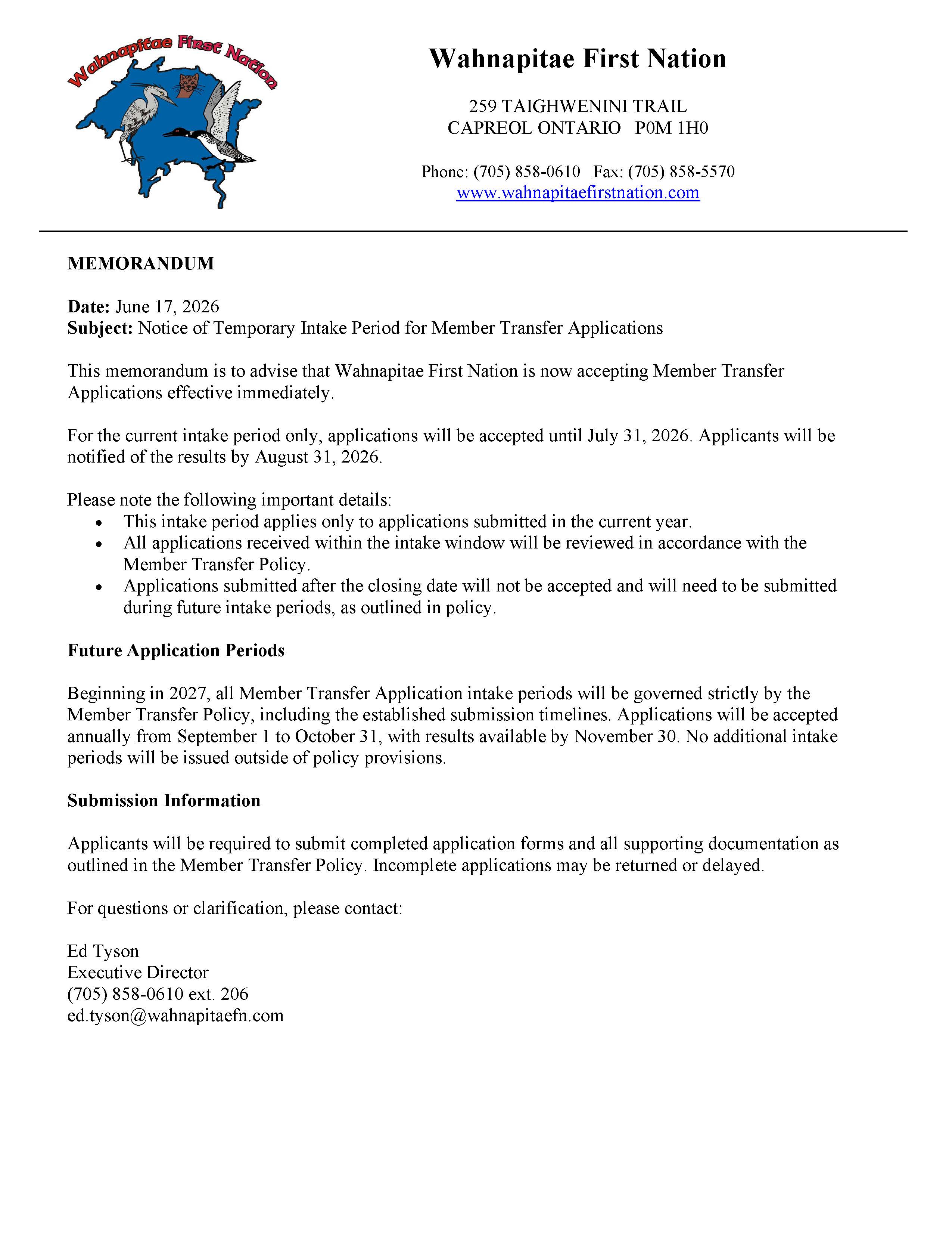 WFN Member Transfer Memo