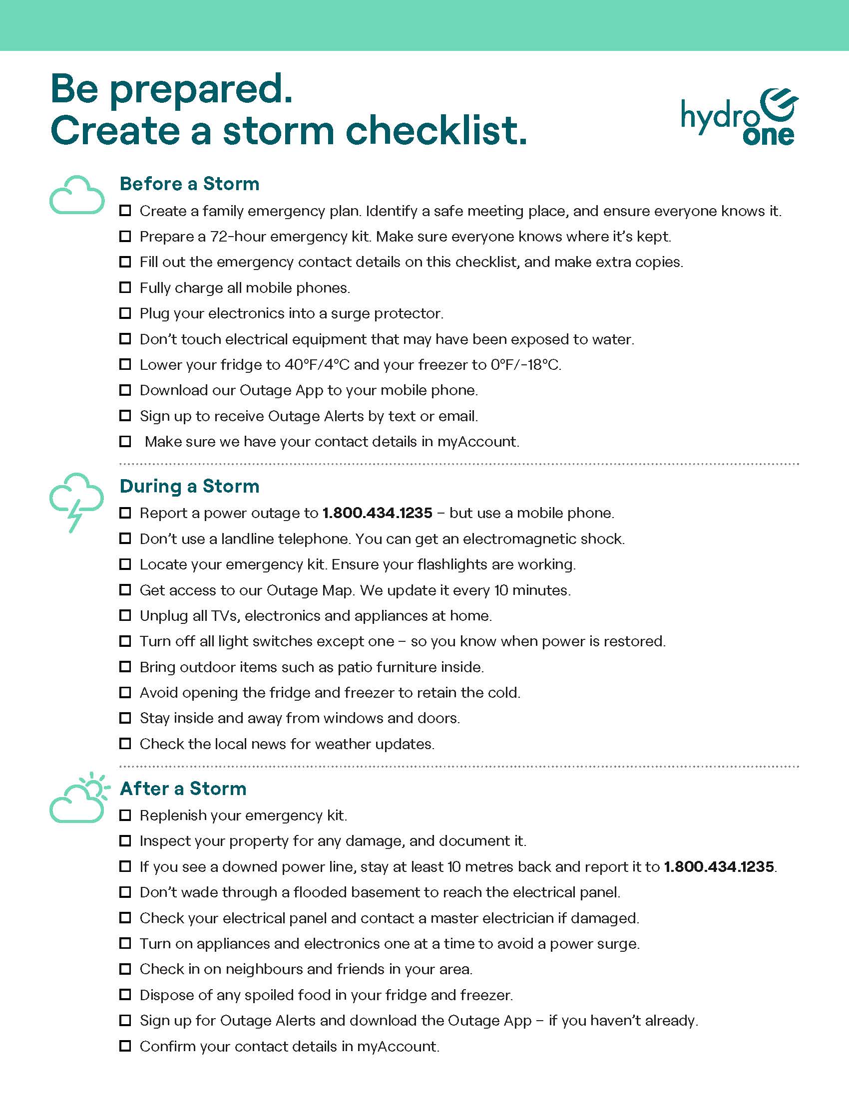 hydro one outage checklist Page 1